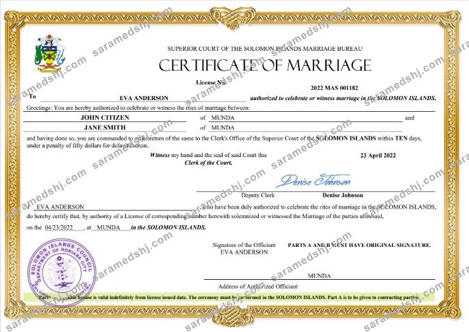 Solomon Islands marriage certificate Word and PDF template